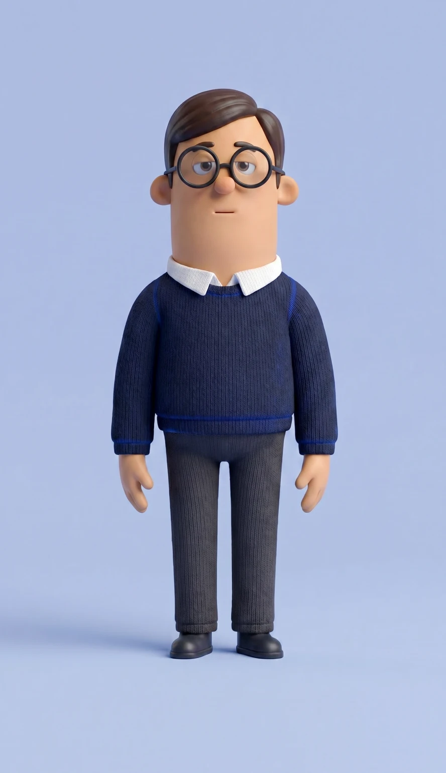 3D animatie karakter man met bril in blauw shirt, explainer video laten maken met AI