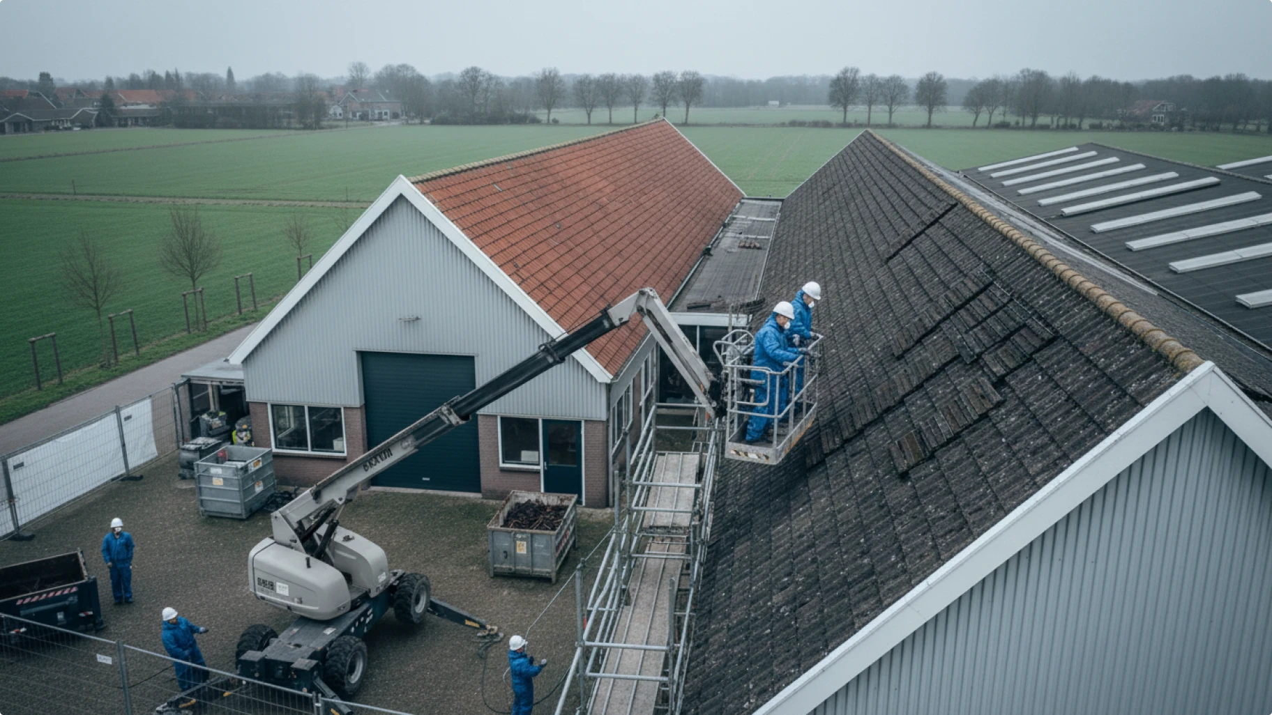 AI fotografie van buitenlocatie met steigers asbest verwijdering bedrijfslocatie