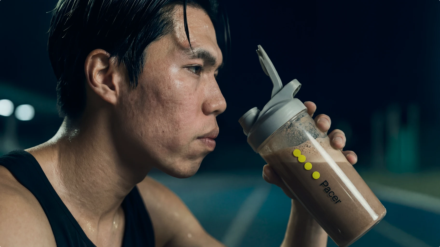 Atleet met sportfles, productfoto laten maken met AI voor voedingssupplementen