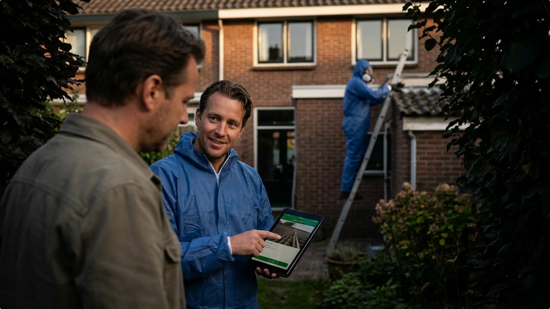 AI campagne fotografie van man met tablet op bouwlocatie